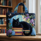Handgefertigte Tasche | Die schwarze Katze und die Bücher