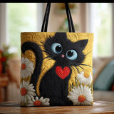 Handgefertigte Tasche | Die schwarze Katze und die sieben Eulen