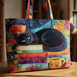 Handgefertigte Tasche | Die schwarze Katze und die Bücher