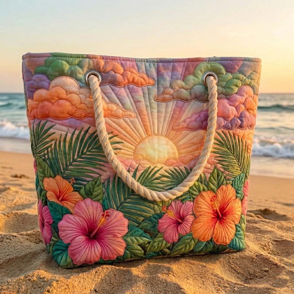 Handgefertigte Strandtasche | Tropischer Sonnenaufgang