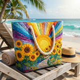 Handgefertigte Strandtasche | Regenbogen-Sonne