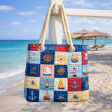Handgefertigte Strandtasche | Marine Patchwork