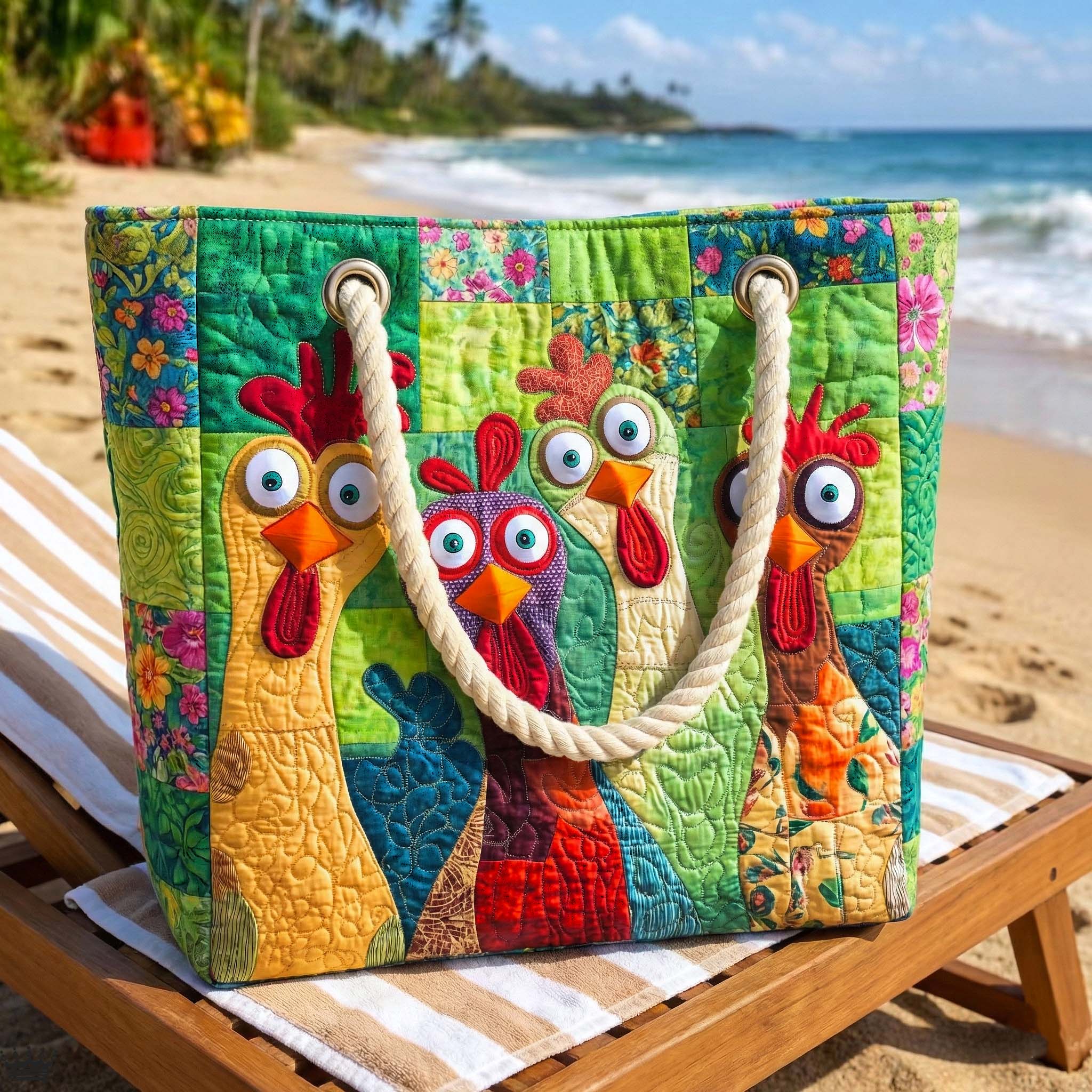 Handgefertigte Strandtasche | Lustiges Huhn