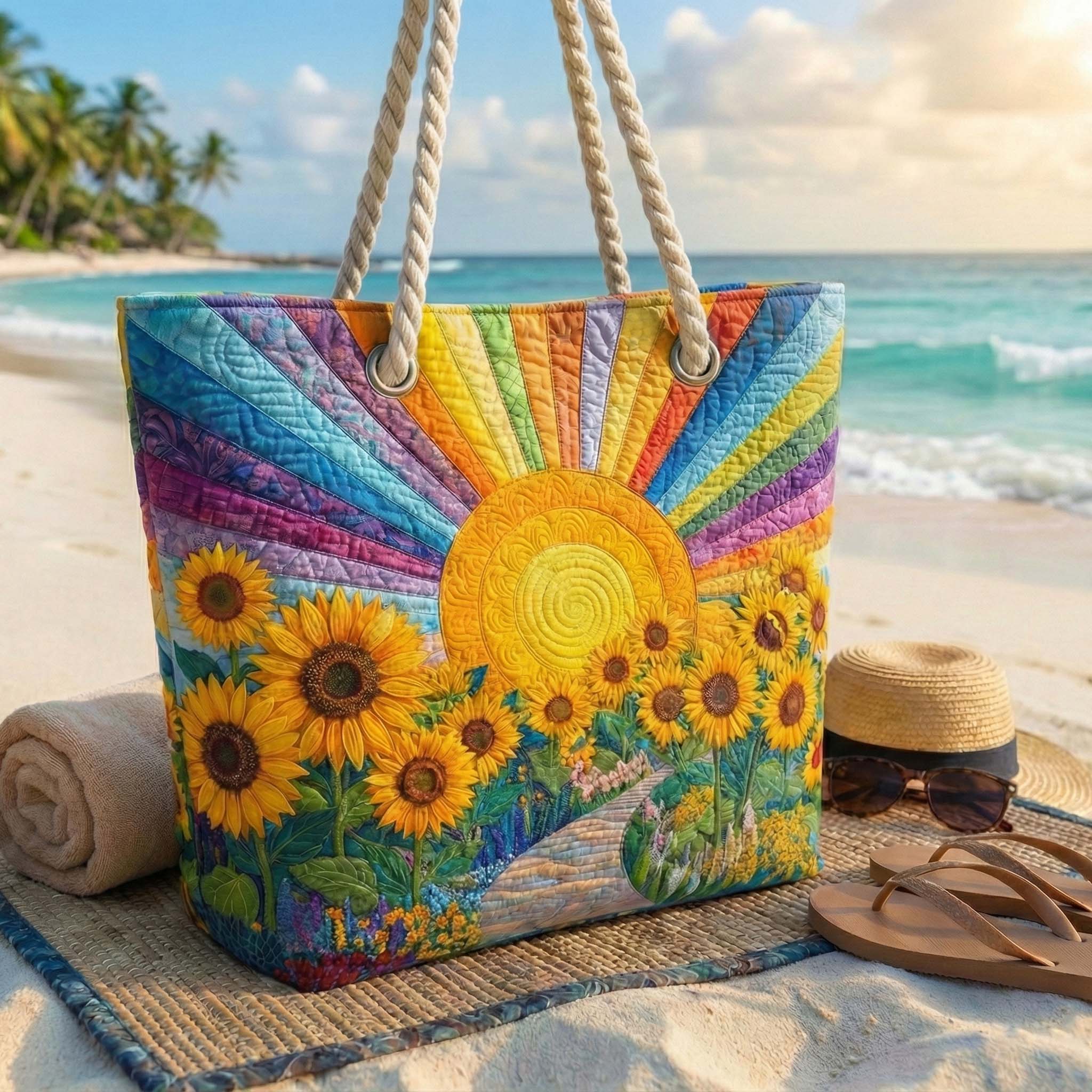 Handgefertigte Strandtasche | Regenbogen-Sonne